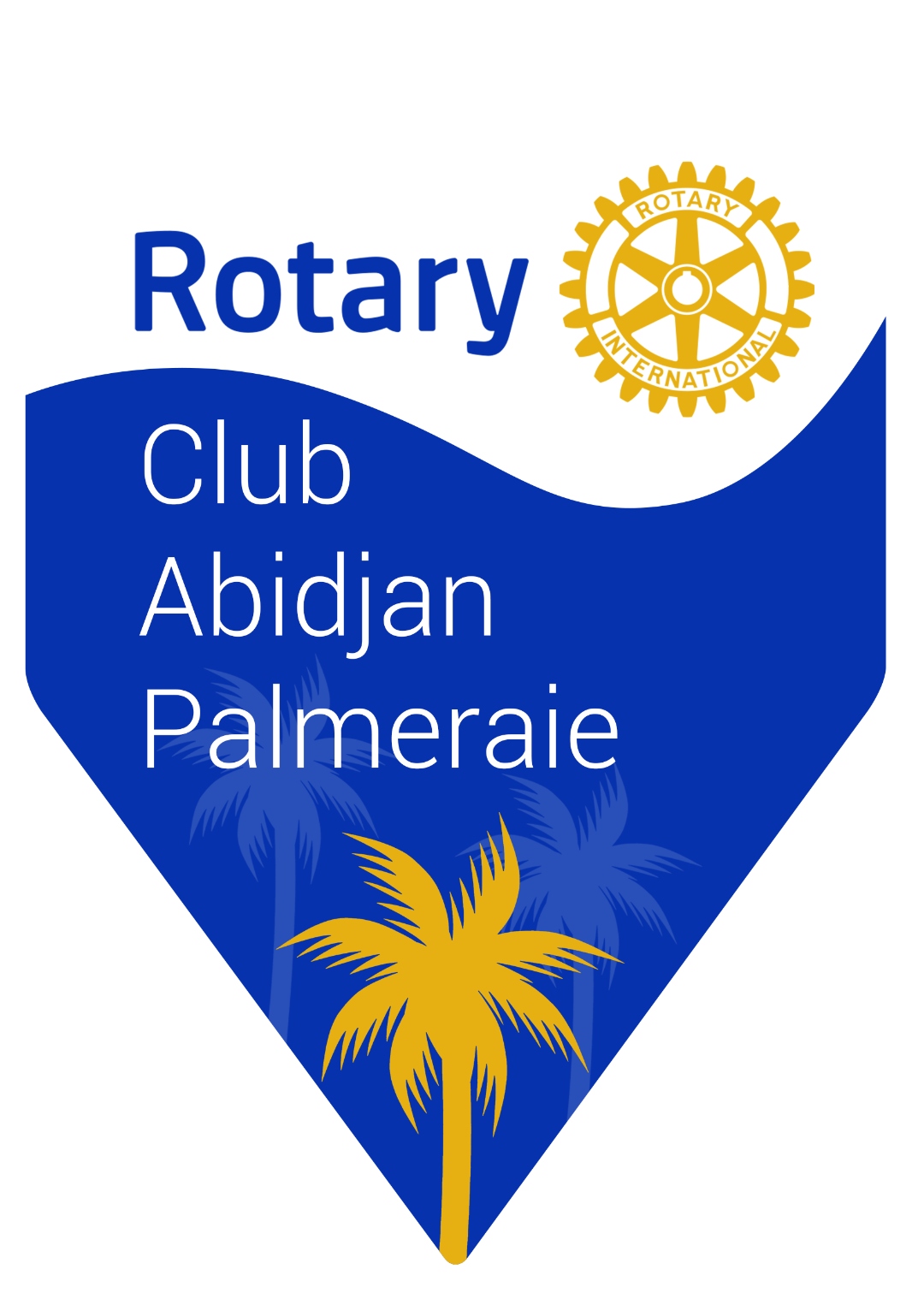 Fanion officiel du Rotary Club Abidjan Palmeraie, aux couleurs bleu et or du Rotary, orné d'un palmier